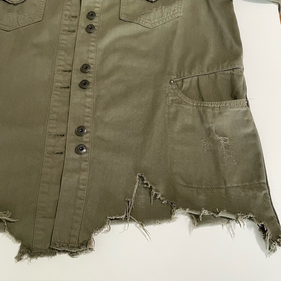 Free People Moonchild Distressed Denim Shirt Jacket Moss Green Small - Picture 12 of 16